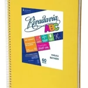 Cuaderno ABC Espiralado Rayado forrado x 60 Hojas – Amarillo, RIVADAVIA