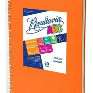 Cuaderno ABC Espiralado Rayado forrado x 60 Hojas – Naranja, RIVADAVIA
