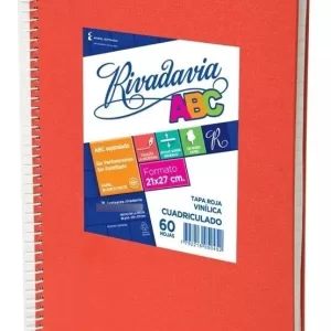 Cuaderno ABC Espiralado Rayado forrado x 60 Hojas – Rojo, RIVADAVIA