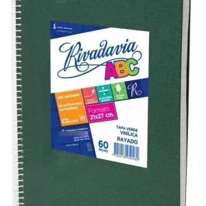 Cuaderno ABC Espiralado Rayado forrado x 60 Hojas – Verde, RIVADAVIA