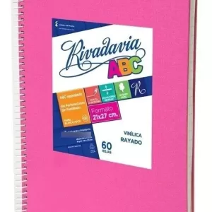 Cuaderno ABC Espiralado Rayado forrado x 60 Hojas – Rosa, RIVADAVIA