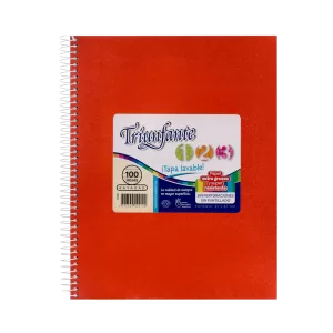 Cuaderno ABC Espiralado Rayado forrado x 60 Hojas – Rojo, TRIUNFANTE