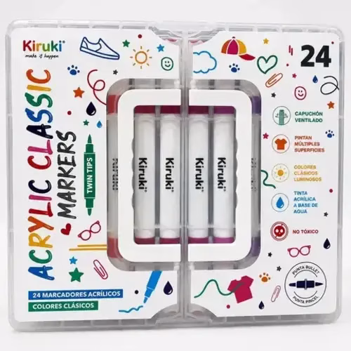 Valija de Marcadores Acrílicos Kiruki Doble Punta x24