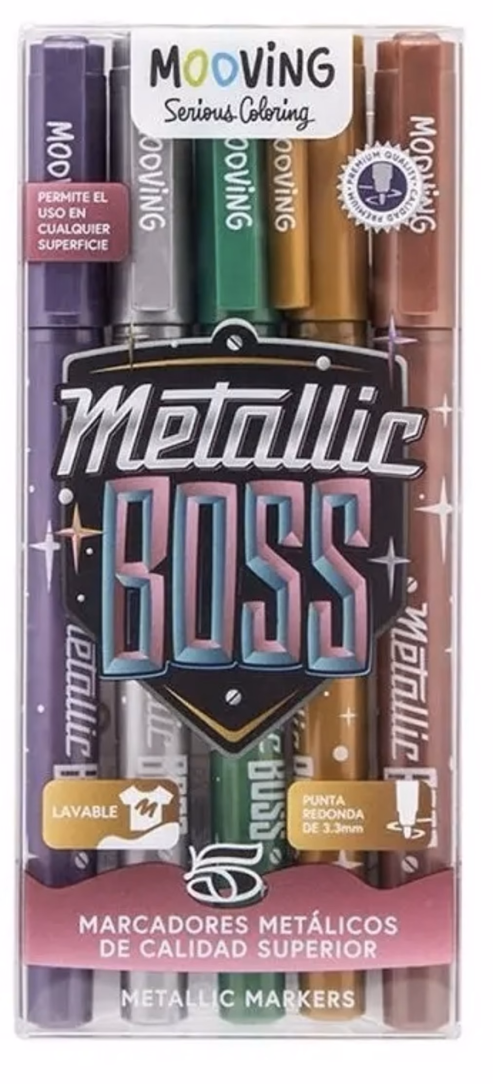 Marcadores Mooving Metallic Boss x 5