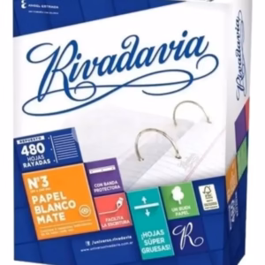 Repuesto Nº3 RIVADAVIA c/ Banda Blanco Mate 480 Hojas RAYADAS