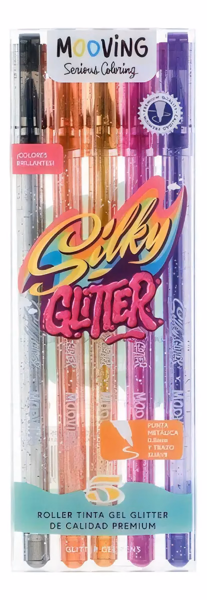 Mooving Silky Glitter Roller Gel 0.8mm x 5 unidades
