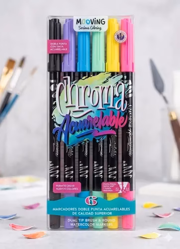 Marcadores Mooving Chroma Acuarelables x 6 Doble Punta