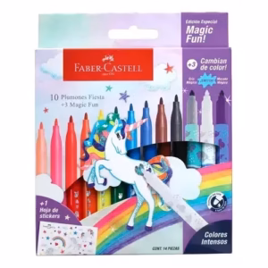 Marcadores FaberCastell Unicornio Fiesta 10 + Magic Fun 3 + Stickers
