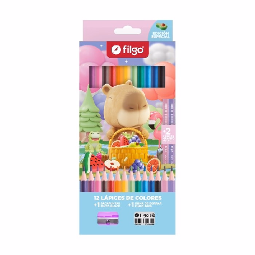 Lápices de Colores Filgo Pinto Capybara 12u + 2 HB2 + Sacapuntas + Goma